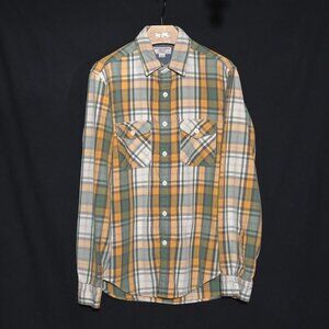 Wallace & Barnes LS BF Men's Flannel Shirt - Orange Green White Plaid - Sz S*